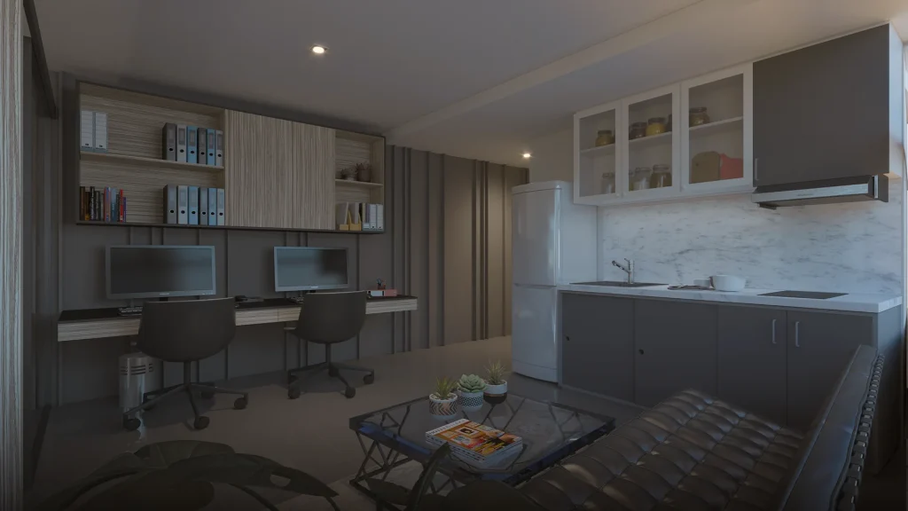 Ice-Tower-Residential-Unit-Living-Kitchen-Office